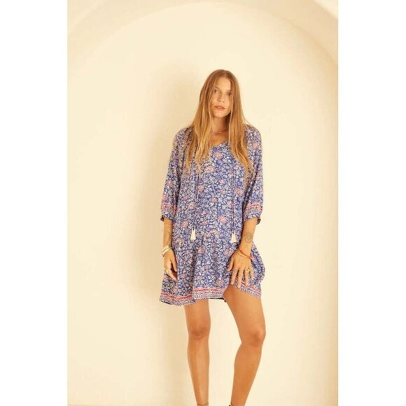 NATALIE MARTIN STEVIE DRESS - FLORAL PRINT PELICANO BLUE - Picture 1 of 9